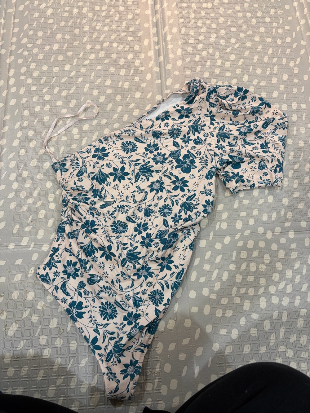 Free People Teal Floral One-Shoulder Bodysuit on White